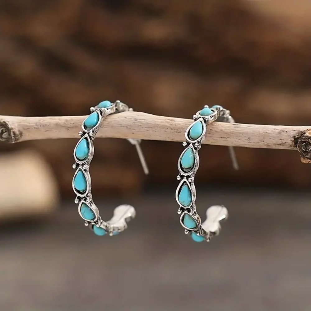 Turquoise Hoop Silver Earrings